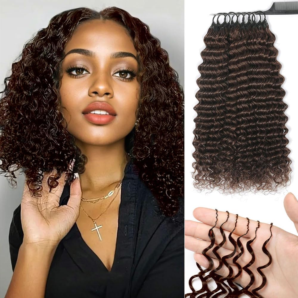 Renyarch Hair Crochet Human Hair Bundles for Marrone Women 14 Pollici Deep Wave Hair Crochet Hair 200g 160c Marrone Water Wave Wet and Wavy Invisible Knotless Curly Extensions
