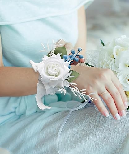 Miniatura 5 de YSOJMAN Ramillete de muñeca y boutonniere para boda, dama de honor, madre, abuela, para despedida de soltera, boda, rosas artificiales, flores,