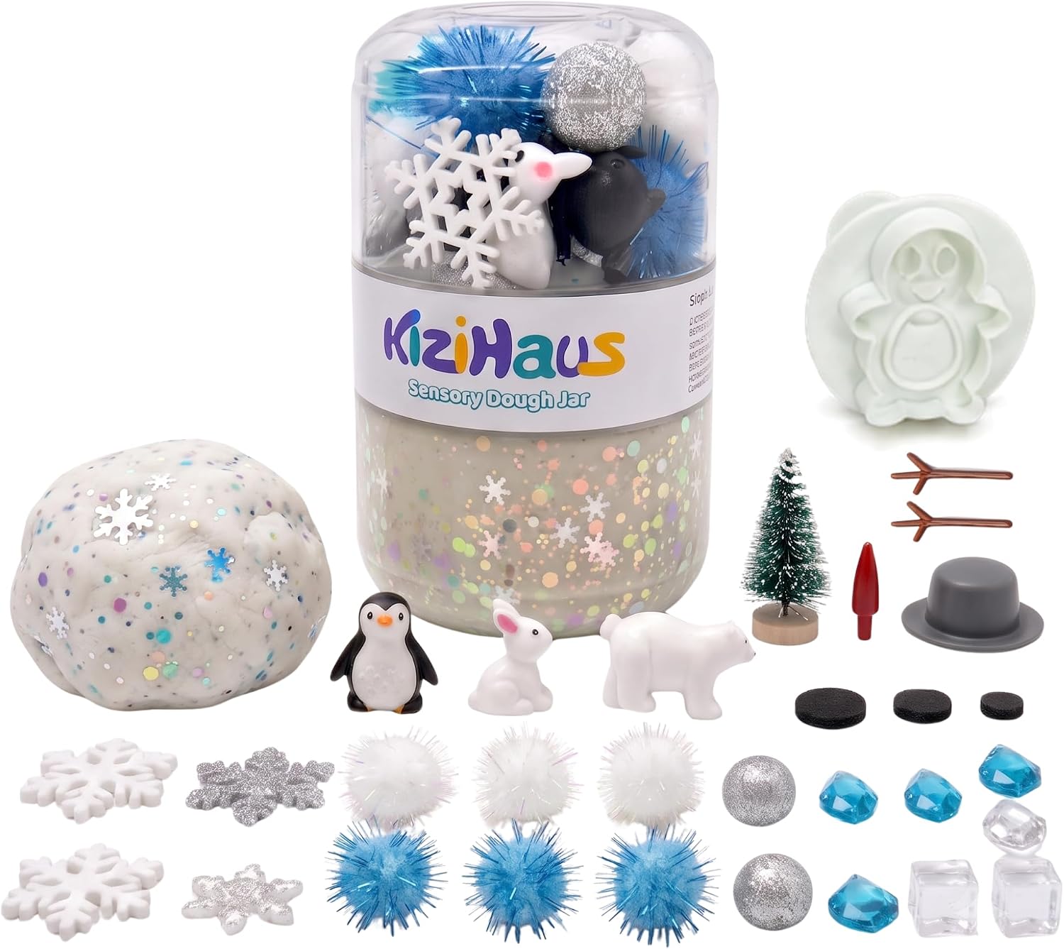 Winter Sensory Dough Jar, Snowman Play Dough Kit with Ornaments