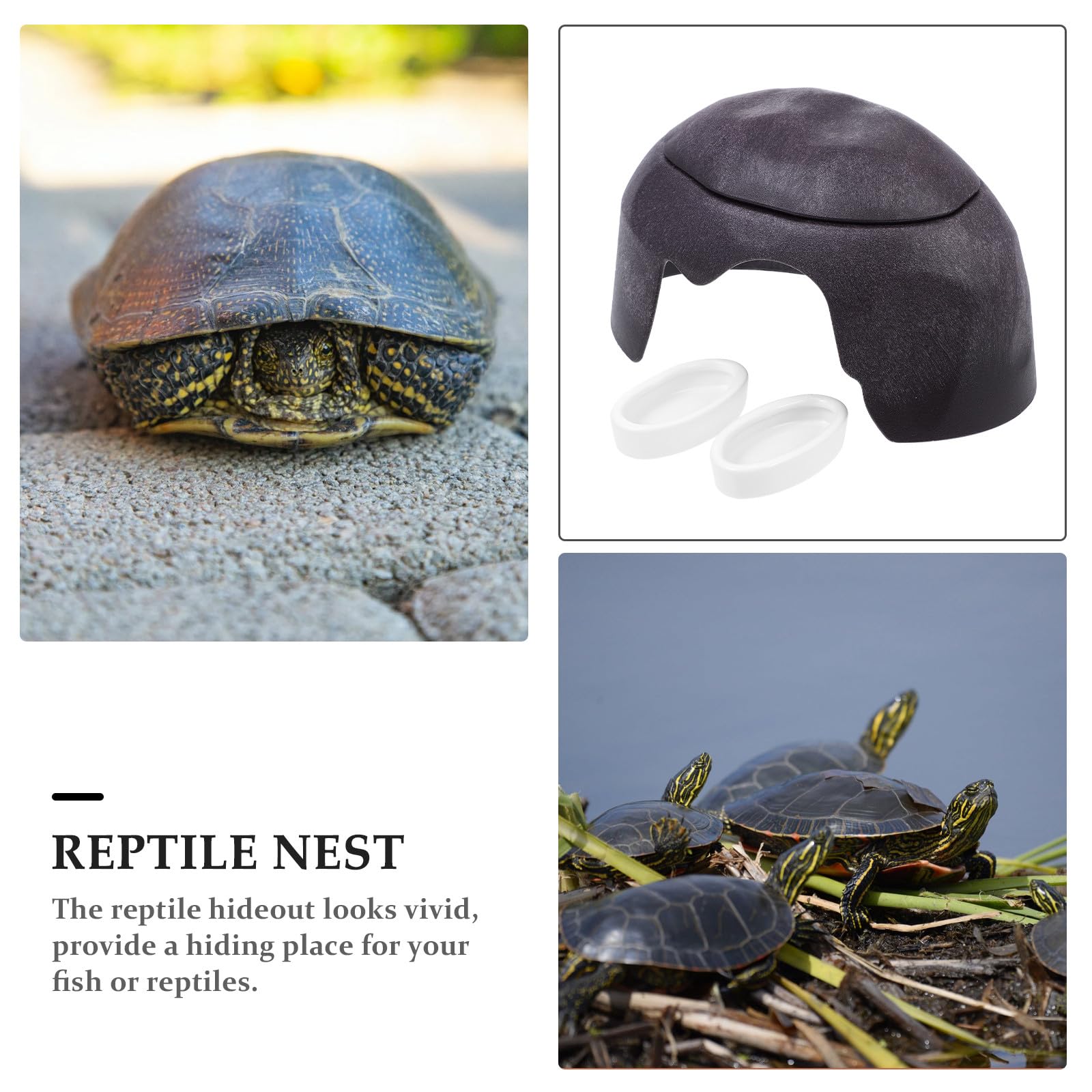 Cachette Humidifiant en Céramique Reptiles et Abri Plastique pour Décoration Naturel pour et Tortue Terrarium pour Aquarium et Habitat