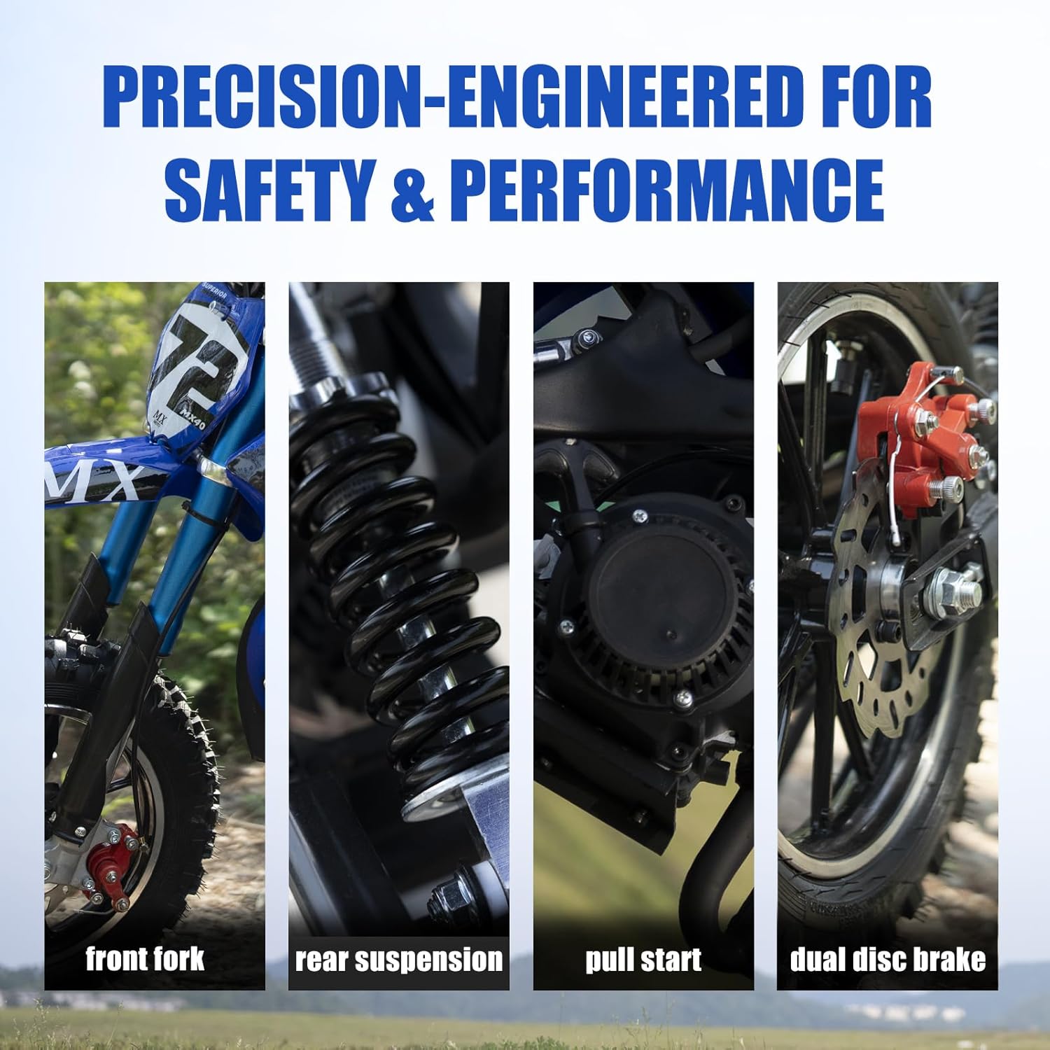 Kids Gas Dirt Bike - 49cc 2-Stroke Engine Dirt Bike for Kids, Off-Road MotorcycleWith Suspension & Brakes (Reaches 24MPH)
