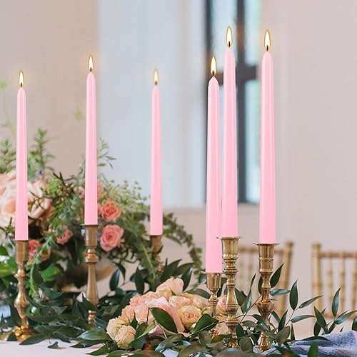 Miniatura 7 de Paquete de 24 velas cónicas rosas sin perfume, velas en barra de 10 pulgadas de alto, vela cónica sin goteo con 8 horas de tiempo de combustión