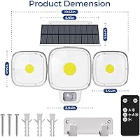 Vista 9 de CINOTON Luces solares con sensor de movimiento para exteriores, luces de seguridad LED con 3 modos y control remoto, IP65 impermeables, alimentadas