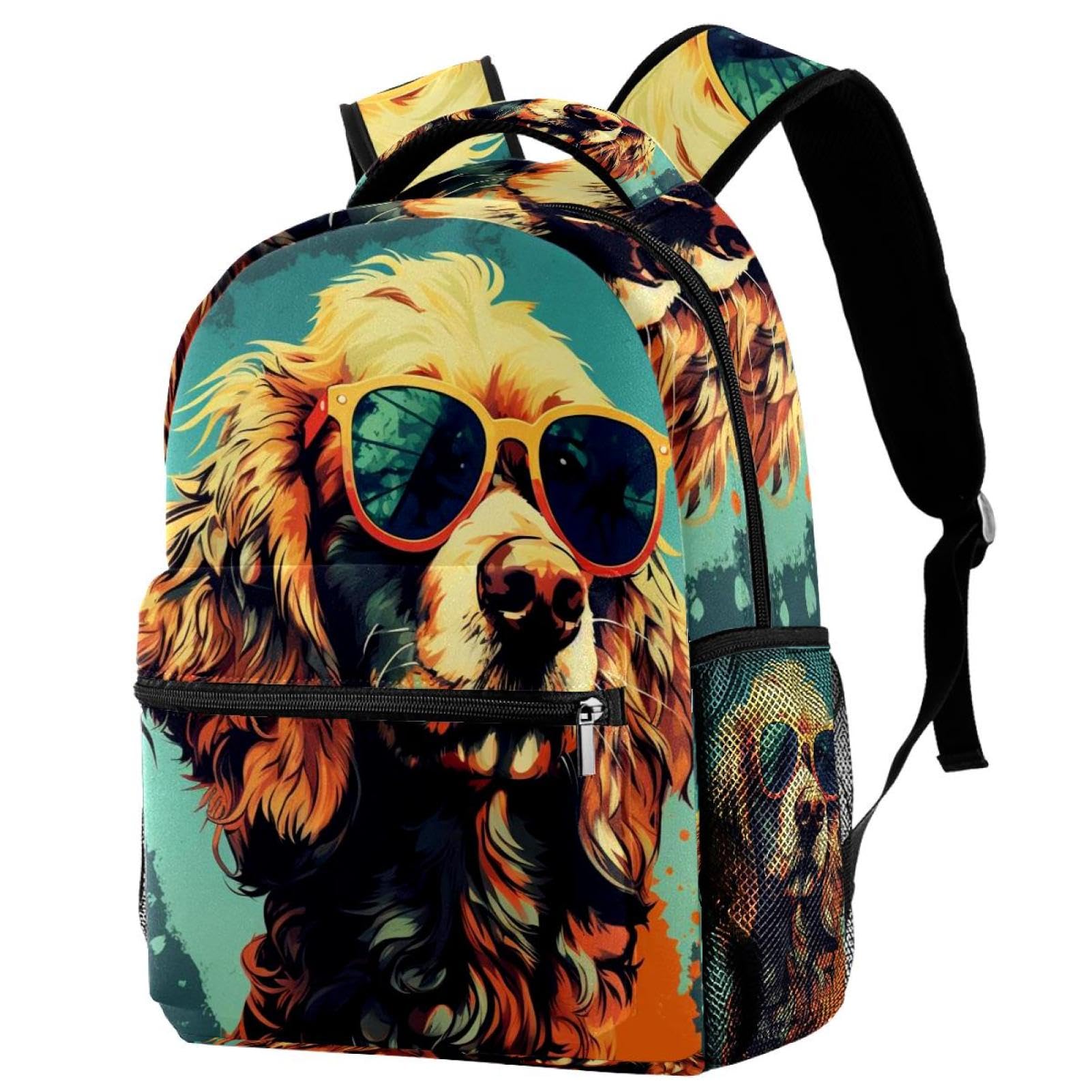 Sac à dos de voyage durable léger imprimé chien multicolore rétro ado