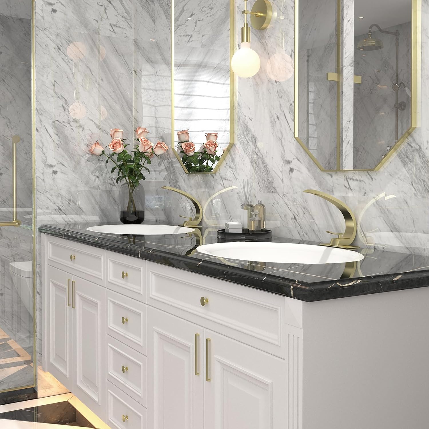 Bathroom Faucet Brushed Gold,Bathroom Sink Faucet for Sink 1 Hole or 3 Hole Mount Single Handle Basin Mixer with 6-inch 10-inch Deckplate - Image 8