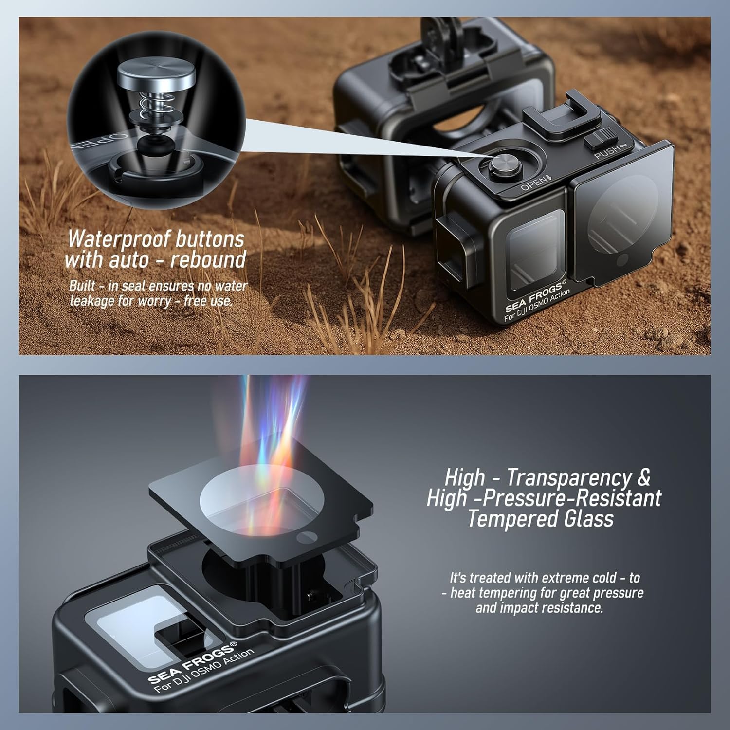 Sea frogs Custodia subacquea in lega di alluminio per DJI Osmo Action 5/4/3, impermeabile fino a 60 m, antiurto e resistente alla pressione, custodia per action camera