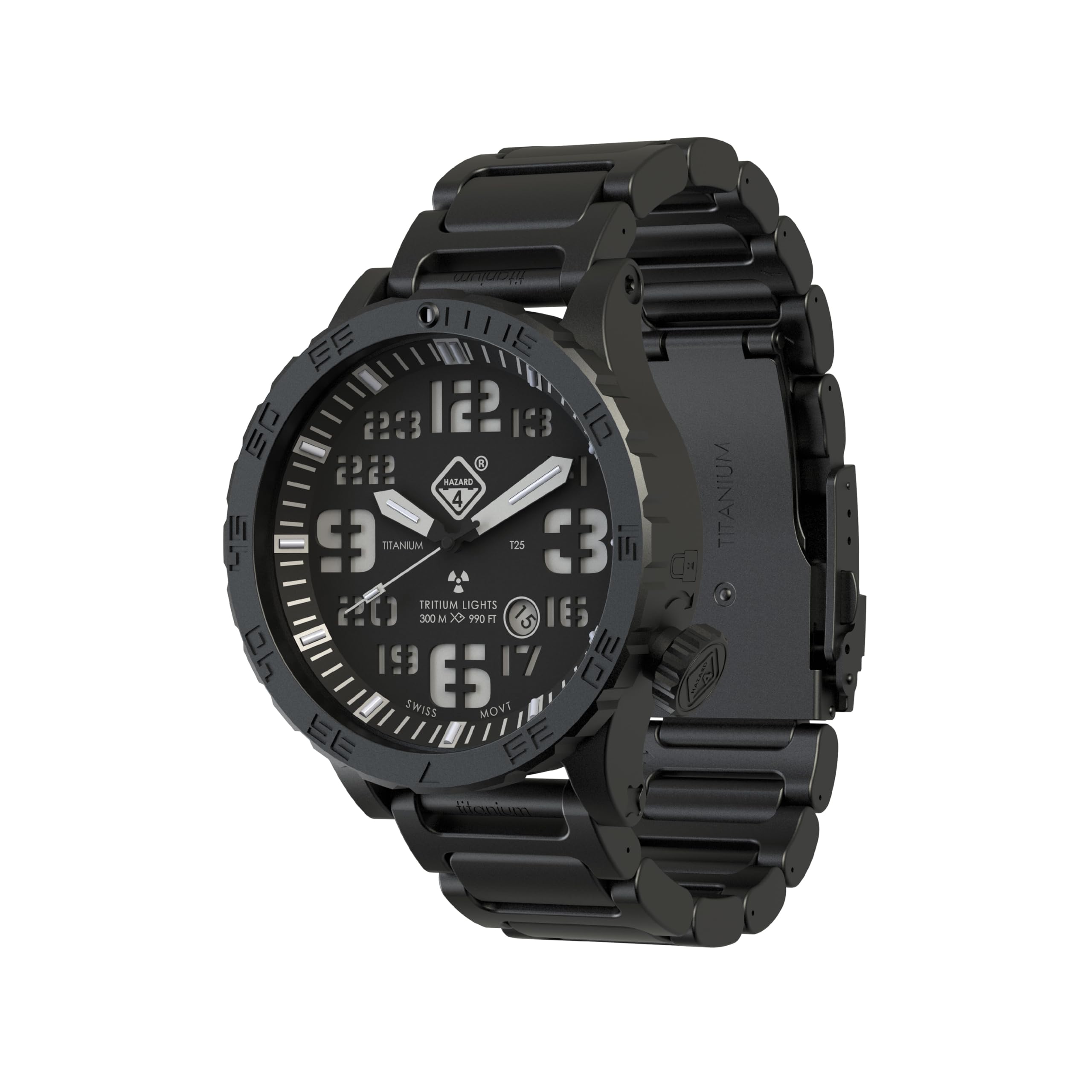 HAZARD 4 Heavy Water Diver 50mm Titanium Tritium Dive Watch 300M/990 FT Depth, Nightwatch w Ti Bracelet