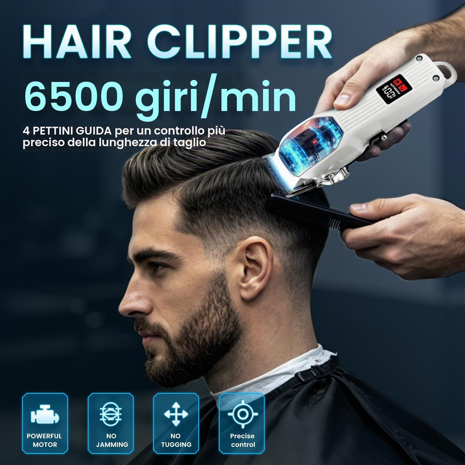 Tagliacapelli professionale da uomo, senza fili, rasaerba ricaricabile, rasoio elettrico, schermo LCD, 8 pettini di guida, barba completa
