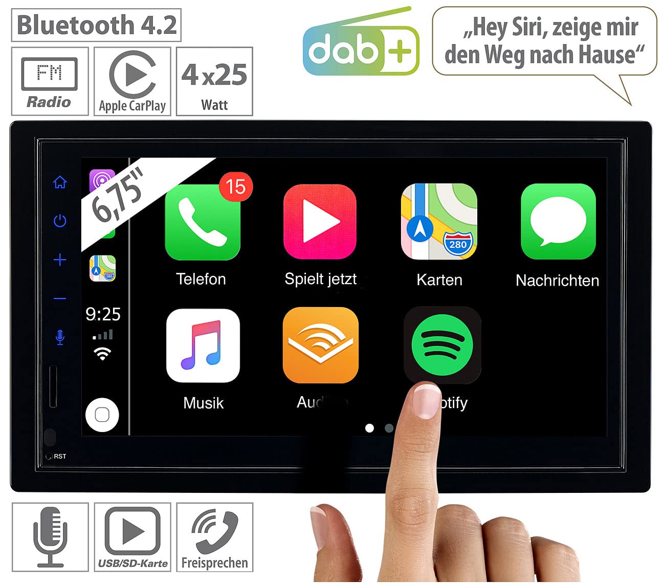 Auto Navi: 2-DIN-Autoradio mit Apple CarPlay, DAB+, Freisprecher, 17,1-cm-Display (DAB nachrüsten, 2 DIN Autoradio mit Navi und DAB+, SD)