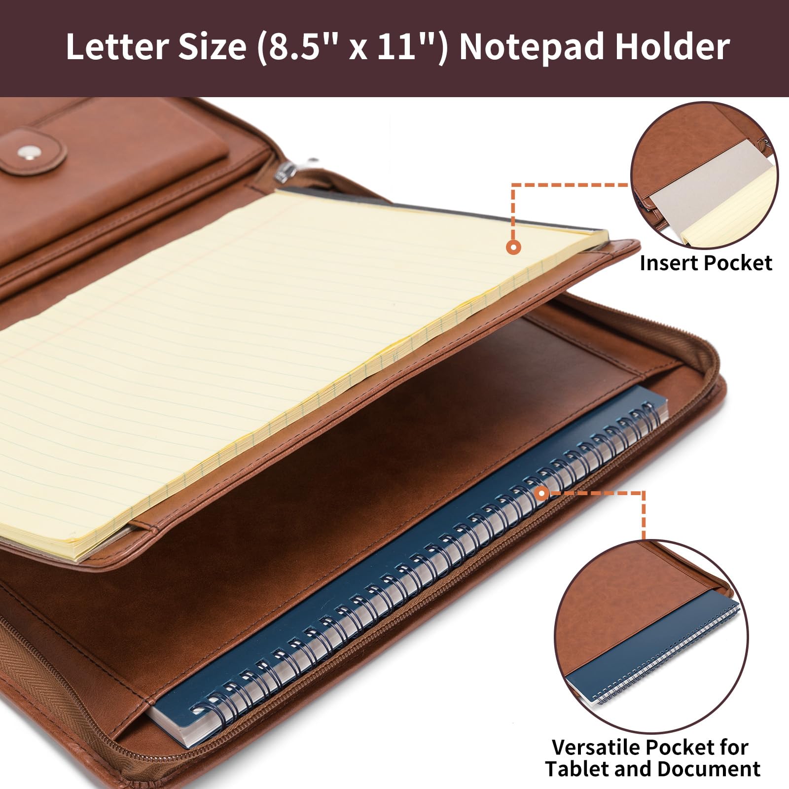 Personalized Leather Portfolio, 8.5 X 11 Padfolio, A4 Letter Size Notepad/Legal Pad Padfolio, Organizer For Letter Size Writing Pad D313 Brown / No - View #11