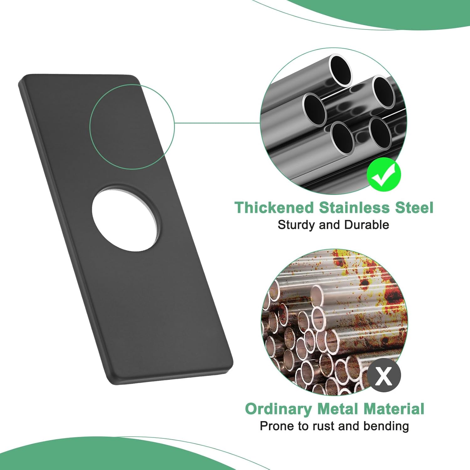 M METERXITY Faucet Deck Plate, 6 Inch Square 304 Stainless Steel Hole Cover Deck Plate Escutcheon for Bathroom/Kitchen Sink Faucet [Black]