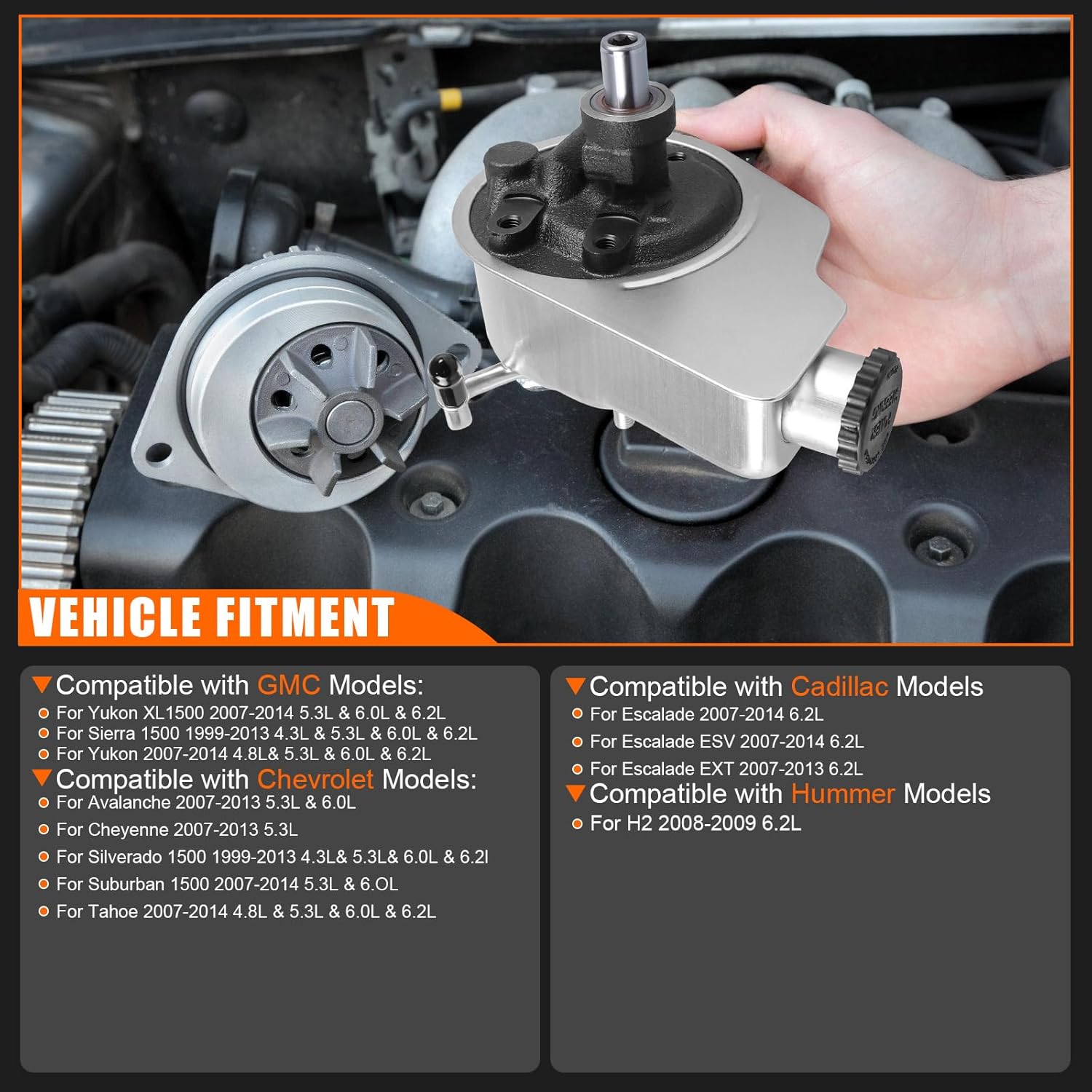 20-8740 Power Steering Pump, with Reservoir, for Chevrolet, for GMC, for Cadillac, for Hummer - 1996-2014, for Silverado 1500, for Suburban 1500, OE# 208740, 96-8740