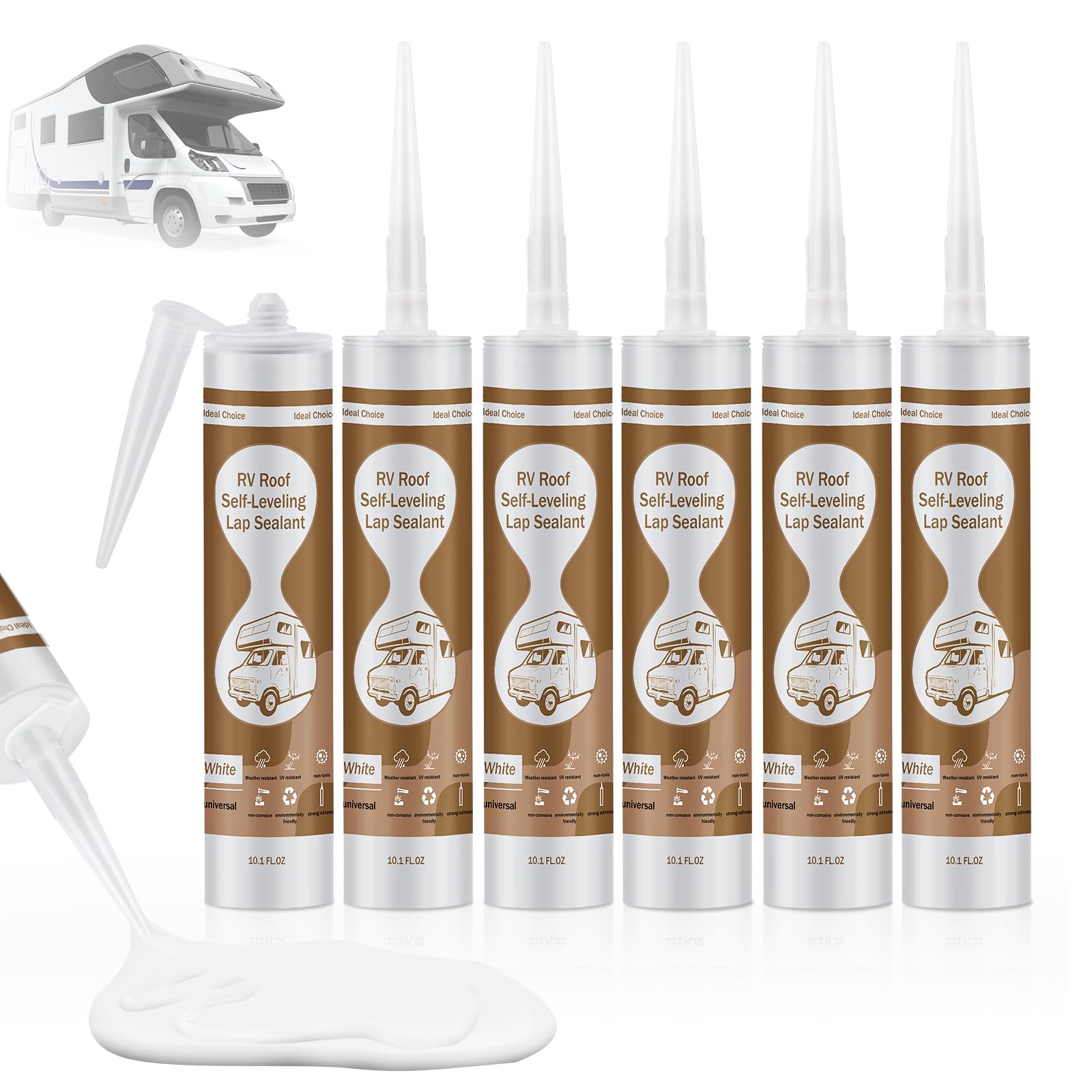 Dongxw RV Roof Sealant 6Pack, Self-Leveling Lap Sealant White, Flexible Waterproof RV Silicone Sealants and Caulking for Trailers, Motorhomes, Campers