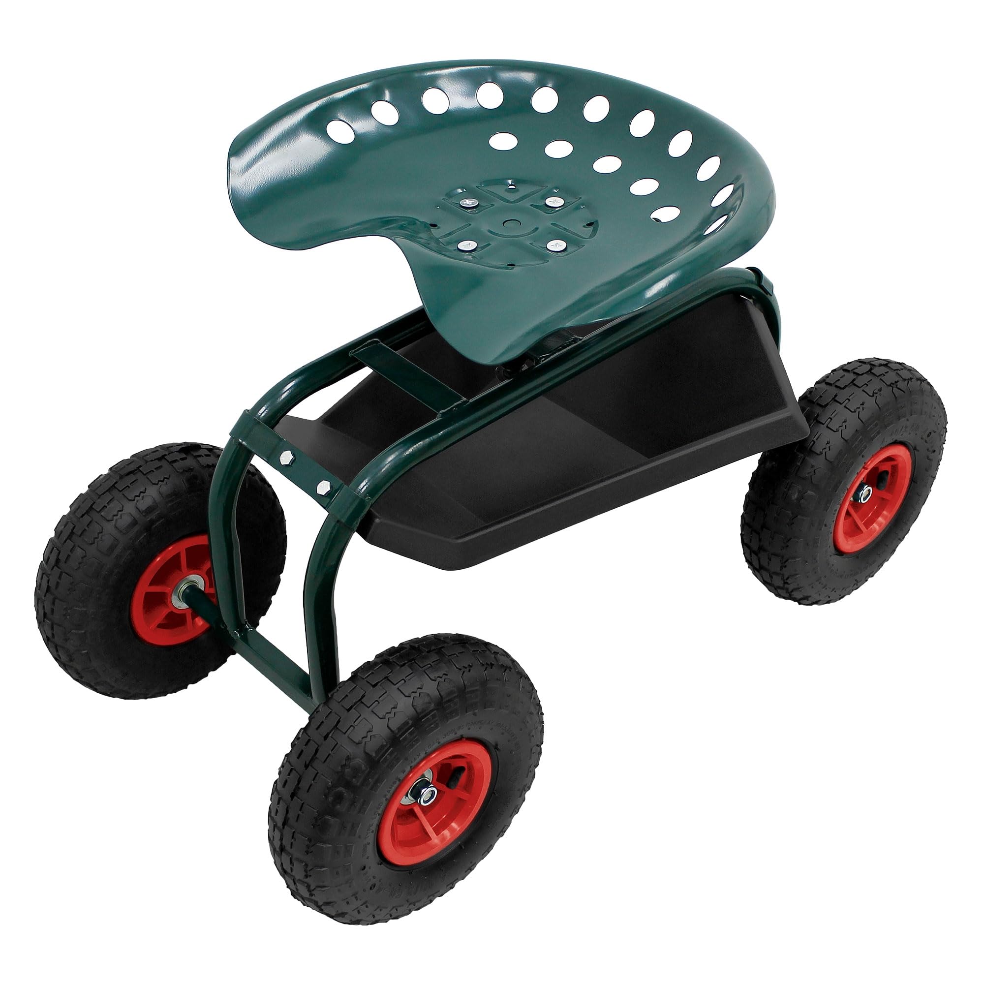ECD Germany siedzisko ogrodowe na kólkach obrotowe 360 stopni regulowane wysokosc siedzisko stalowe do 150 kg mobilny wózek ogrodowy z pólka szerokie opony do prac ogrodniczych i pielegnacji samochodu