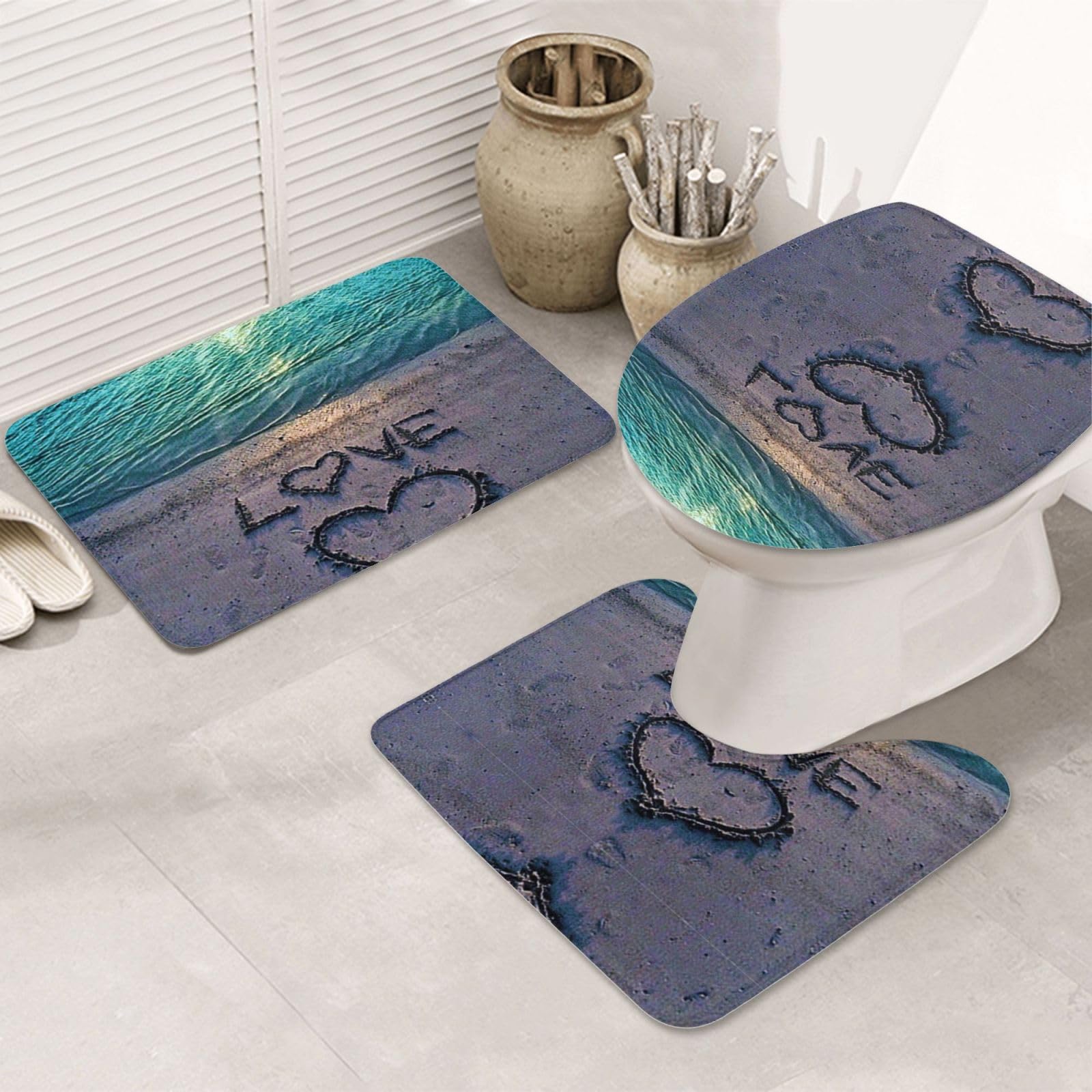 Tapis de bain absorbants doux antidérapants OUSIKA avec housse WC