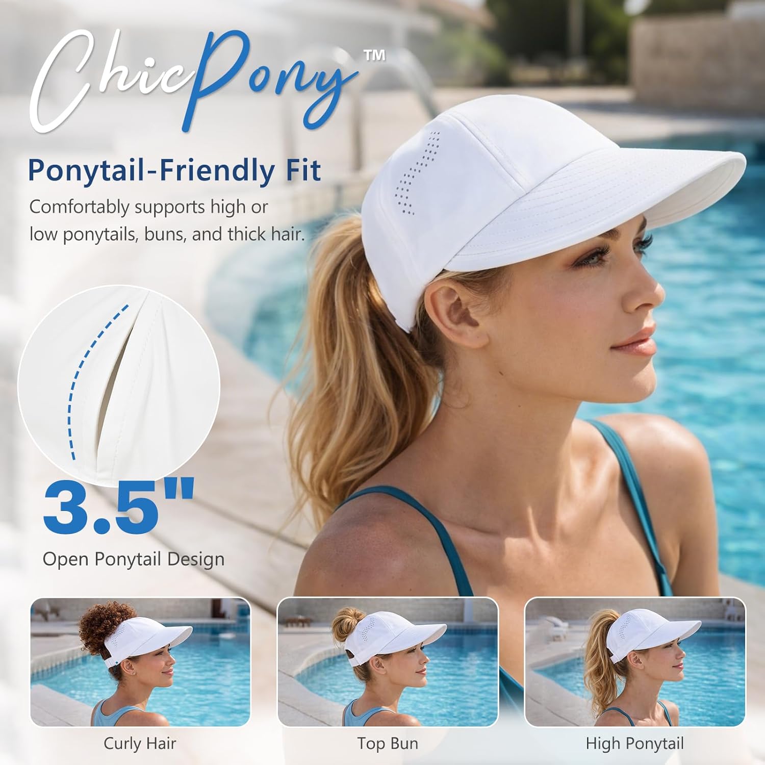 TOP-EX ChicPony™ Cooling High Ponytail Sun Hat for Women UV 50 Wide Brim Visor Cap Breathable Packable for Beach - Image 2