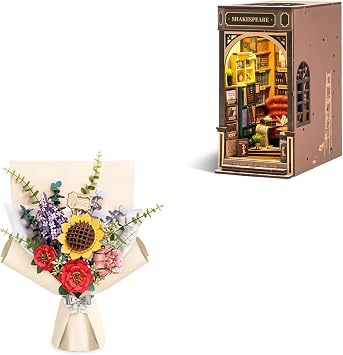 rowood DIY زهرة باقة حزمة كتاب Nook Kit، حزمة باقة زهرة خشبية Booktsore، أطقم الحرف للبالغين، هدايا ديكور المنزل للمراهقين