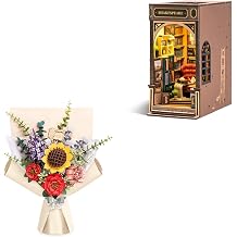 rowood DIY Flower Bouquet Bundle Book Nook Kit, Wooden Flower Bouquet Bundle Booktsore, Craft Kits for Adults, Home Decor Gifts for Teens