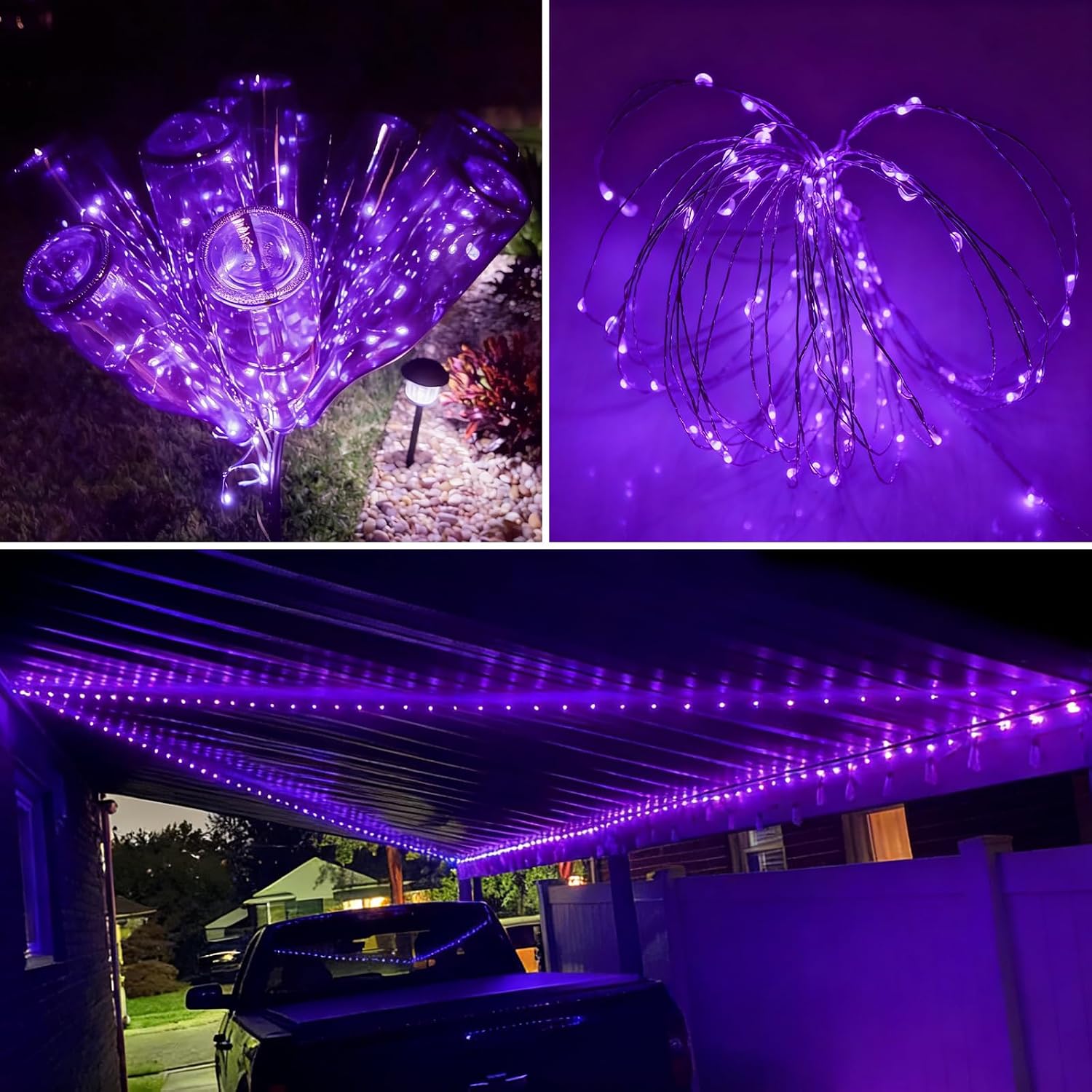 QITONG Purple Fairy Lights Battery Operated, 6 Pack Each 16ft 50 LED Outdoor String Lights, Silver Wire Mini Twinkle Light Indoor