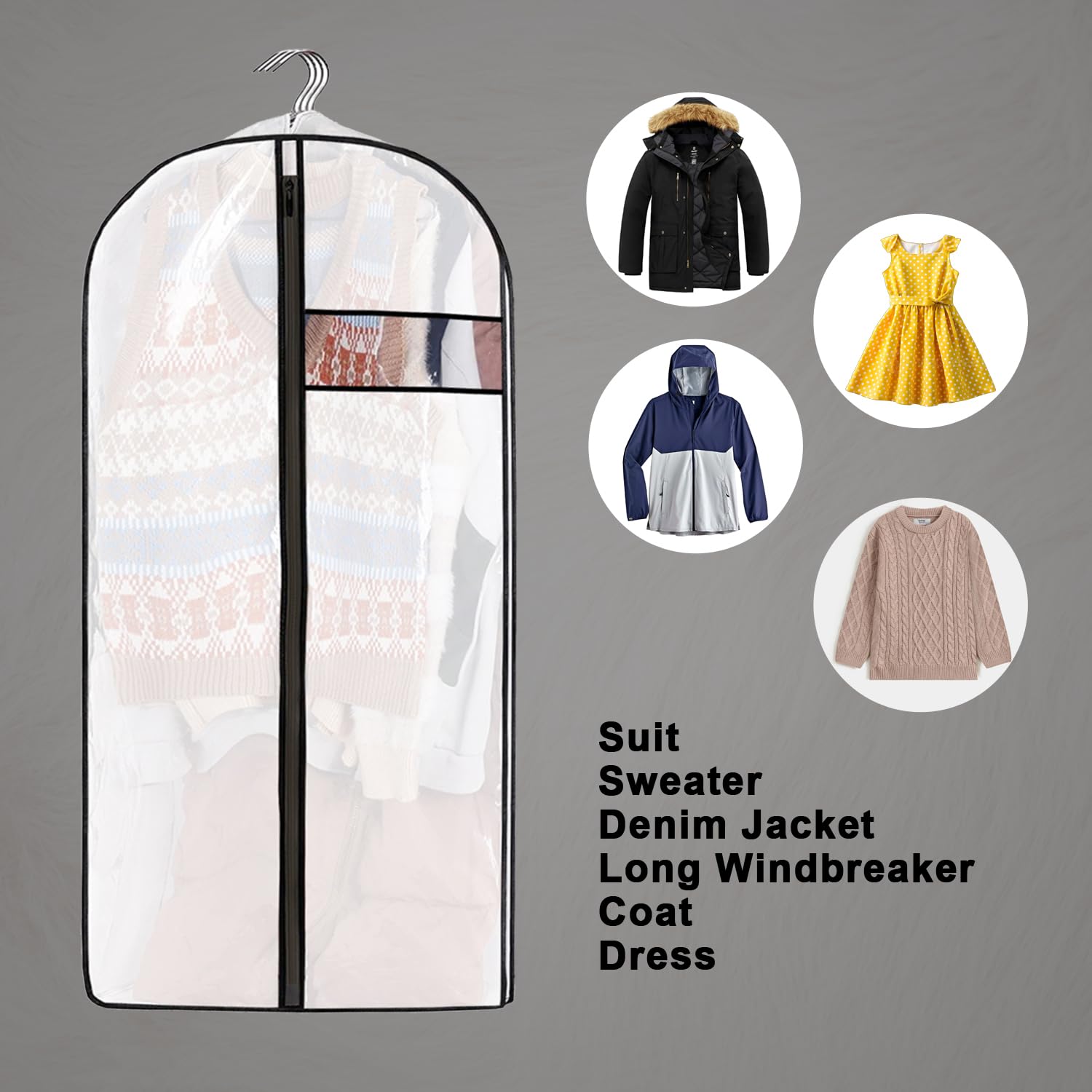 Clothes Cover Bags for Storage Hanging Garment Covers with Zipper, Dustproof & Moth Proof - Image 3