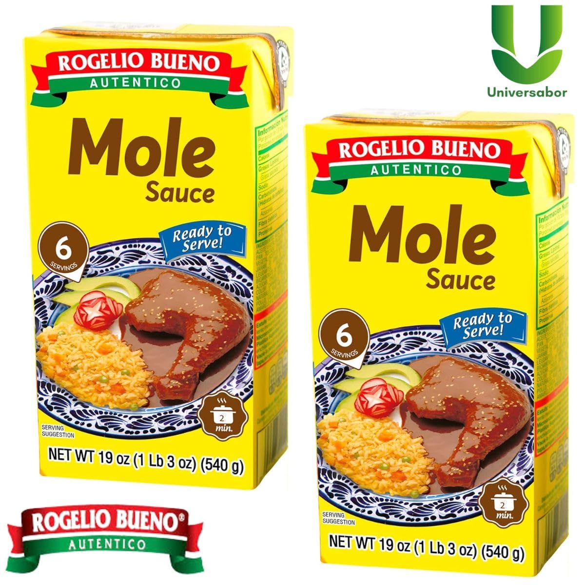 Pack de 2 Moles Listo para Servir Rogelio Bueno 540 g c/u Empaque Brick Sabor Tradicional Mexicano