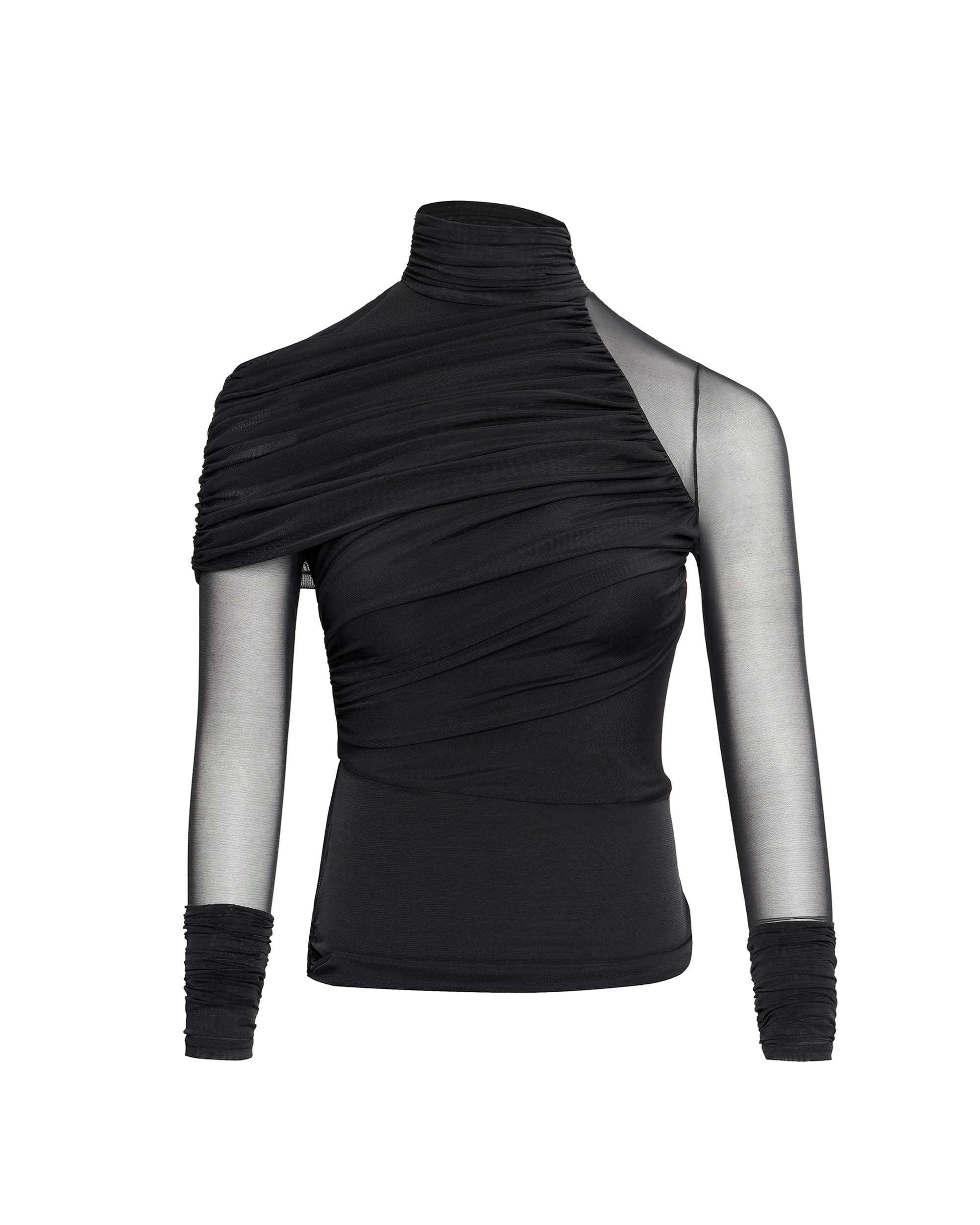 JW PEI Womens Ella Sheer Ruched Turtleneck Top