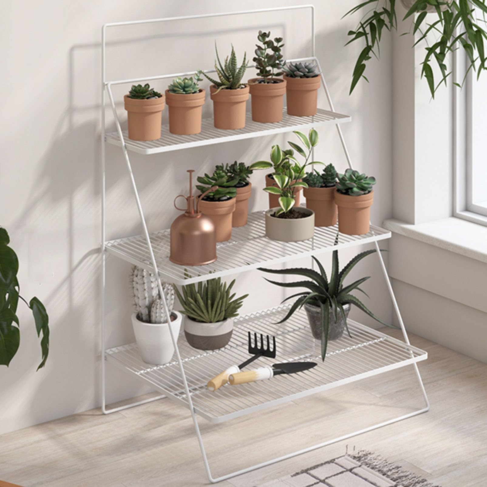 Support à plantes pliable élégant multi-niveau pour salon et bureau chic
