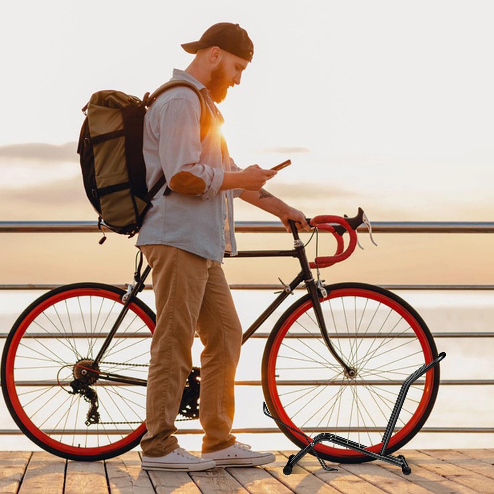 1 Pieza Soporte Bicicleta, Soporte Bici Suelo, Aparcamento Bicicleta, Soporte de Bicicleta Independiente, Soporte para Estacionamiento de Bicicletas para Rueda Delantera o Trasera(Negro)