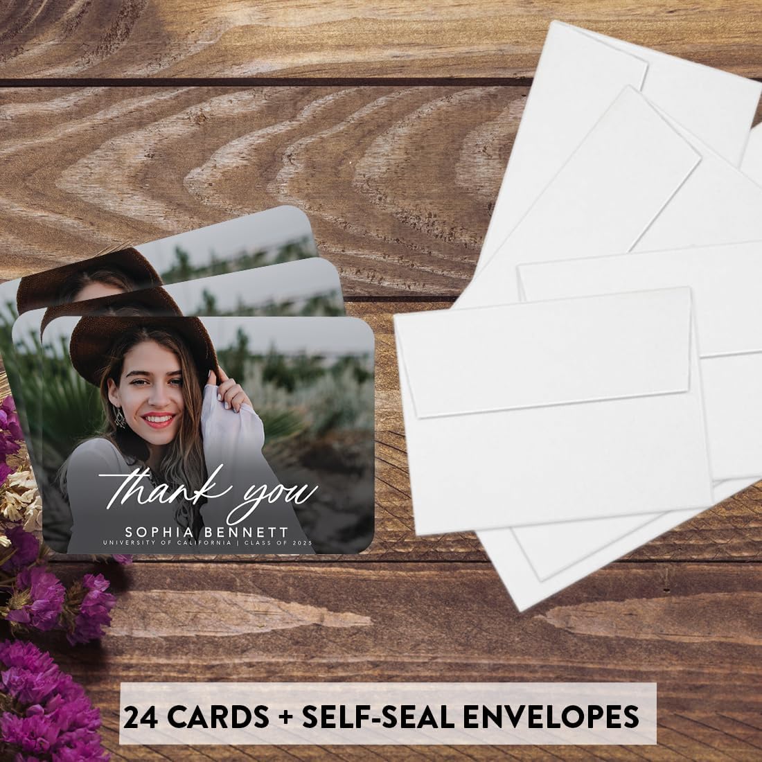 Andaz Press Farmhouse Thank You Cards, 24-Pack, 5 x 7 Inches, Premium Quality Cardstock, Blank Back, Customizable