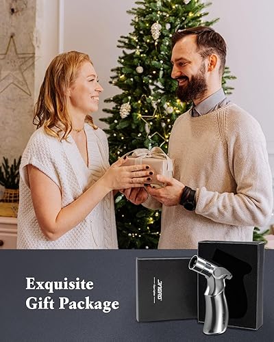 Miniatura 7 de Encendedor de antorcha, ajustable de 4 chorros de llama recargable, encendedor de combustible de butano, a prueba de viento, mini antorcha de butano