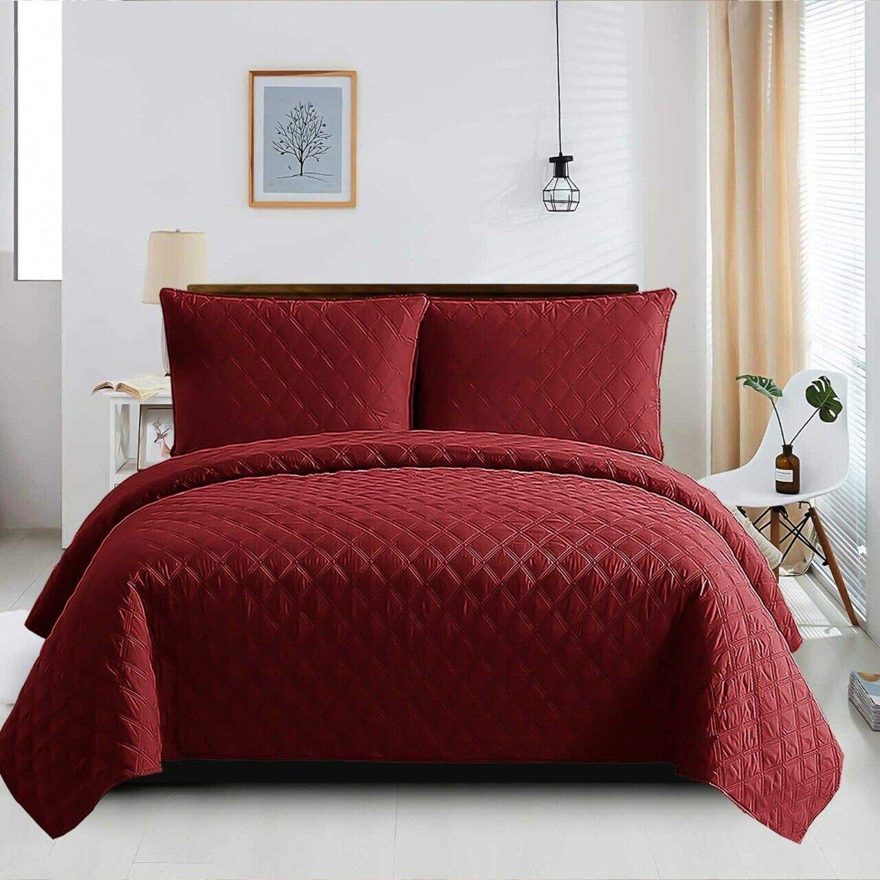 B&B Parure de lit réversible matelassée avec 1 taie d'oreiller - Motif en relief - Rouge