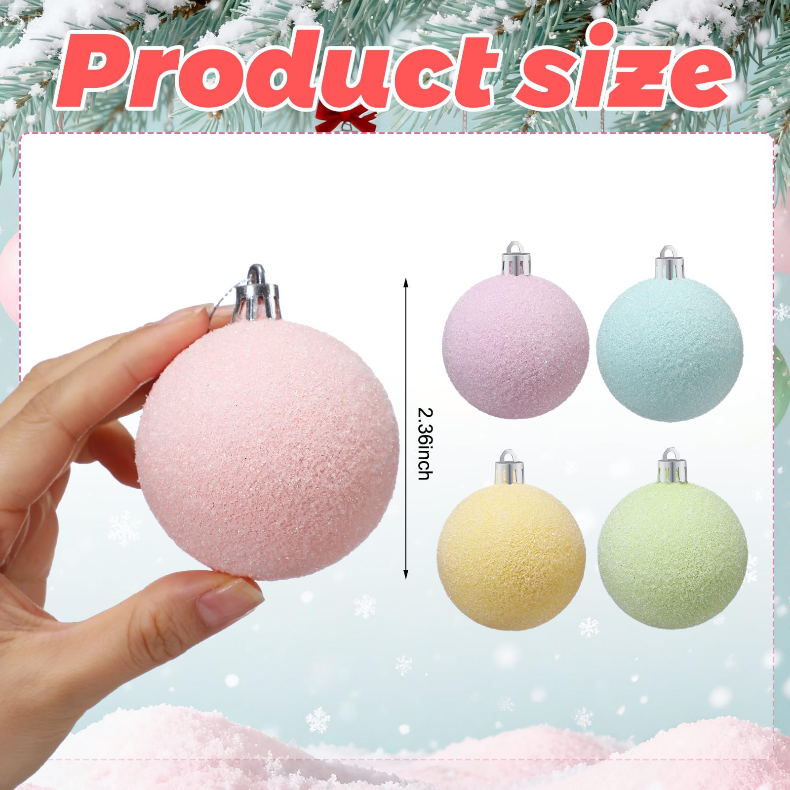Gejoy Lot de 30 Boules de Noël Pastel à Suspendre - Incassables - Décoration de Noël - Rose pâle, Vert, Bleu, Arc-en-Ciel (givré, 6 cm)