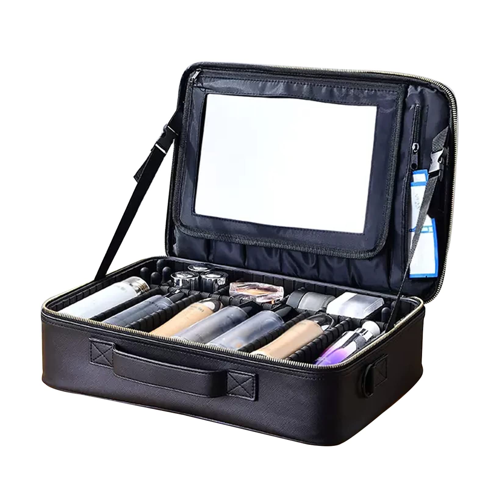 Organizador de cosméticos portátil con tapa abatible y protección impermeable