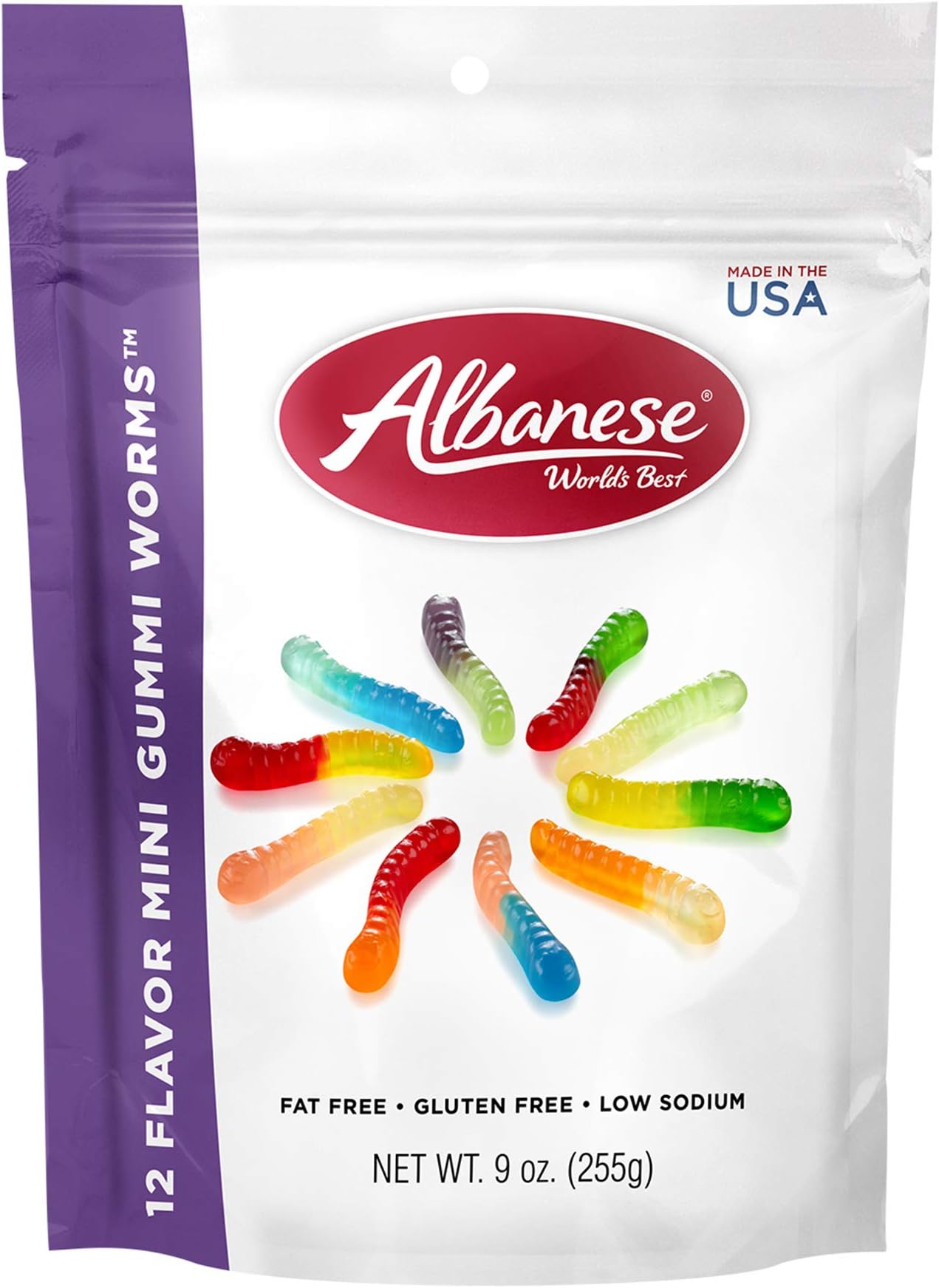 Albanese World's Best 12 Flavor Mini Gummi Worms, 9 Ounce Bag