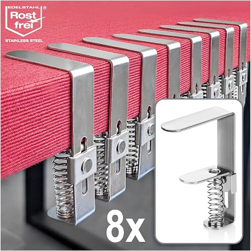 com-four® 8X Pinza para Mantel de Primera Calidad Fabricada en Acero | pinzas para mesa con resorte para mesas con un grosor de 2,7 - 5,5 cm - pinza para mantel a prueba