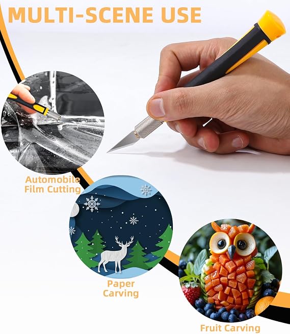 LEAZZLE 22-Piece Craft Knife Scalpel Set with 20 Replacement Blades Coated with a Rust Protection Oil Film Cutter Knife Carving Knife Scalpel Crafts Exacto Knife Plotter Accessories Cutter (Yellow)