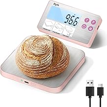 33lb Rechargeable Kitchen Scale, Diyife 304 Stainless Steel Food Scale with Detachable Display, 1g/0.1oz Precise Graduation, Magnetic, Backlit LCD, Tilt Stand, for Baking, Cooking, Meal Prep (Pink)