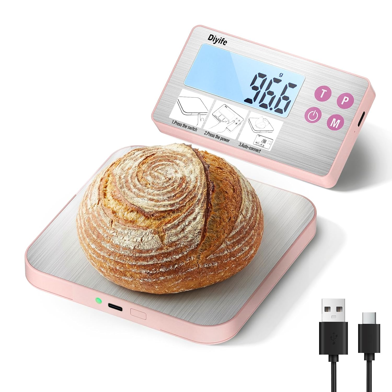 Diyife 33lb Digital Kitchen Food Scales with Split Display, Rechargeable