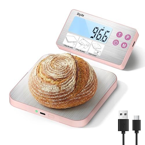 Vista 8 de Diyife - Báscula de alimentos dividida recargable, 33 libras con pantalla dividida, 1 g/0.1 oz de alta precisión, acero inoxidable 304 de grado