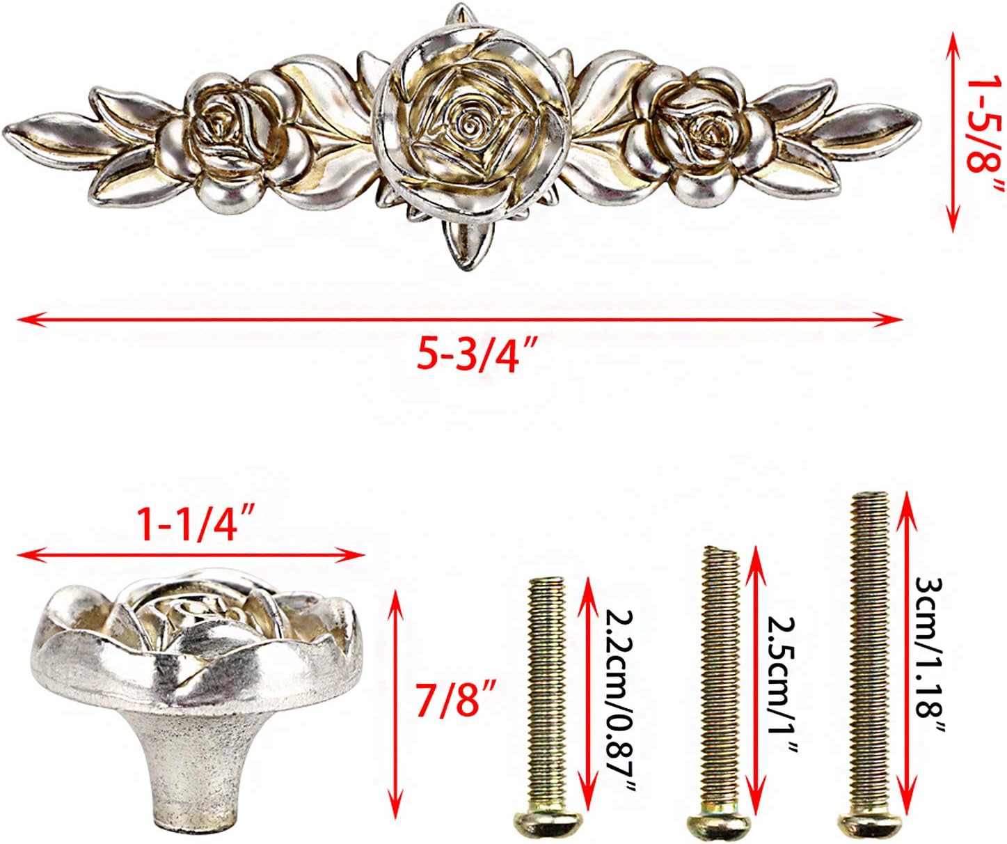JUXYES Pack of 5 Euro Rose Decorative Cabinet Knobs with Plate, Floral Ivory Drawer Knob Cupboard Door Knobs, Ivory White Drawer Pulls Cabinet Handle Knobs for Dresser Cabinet