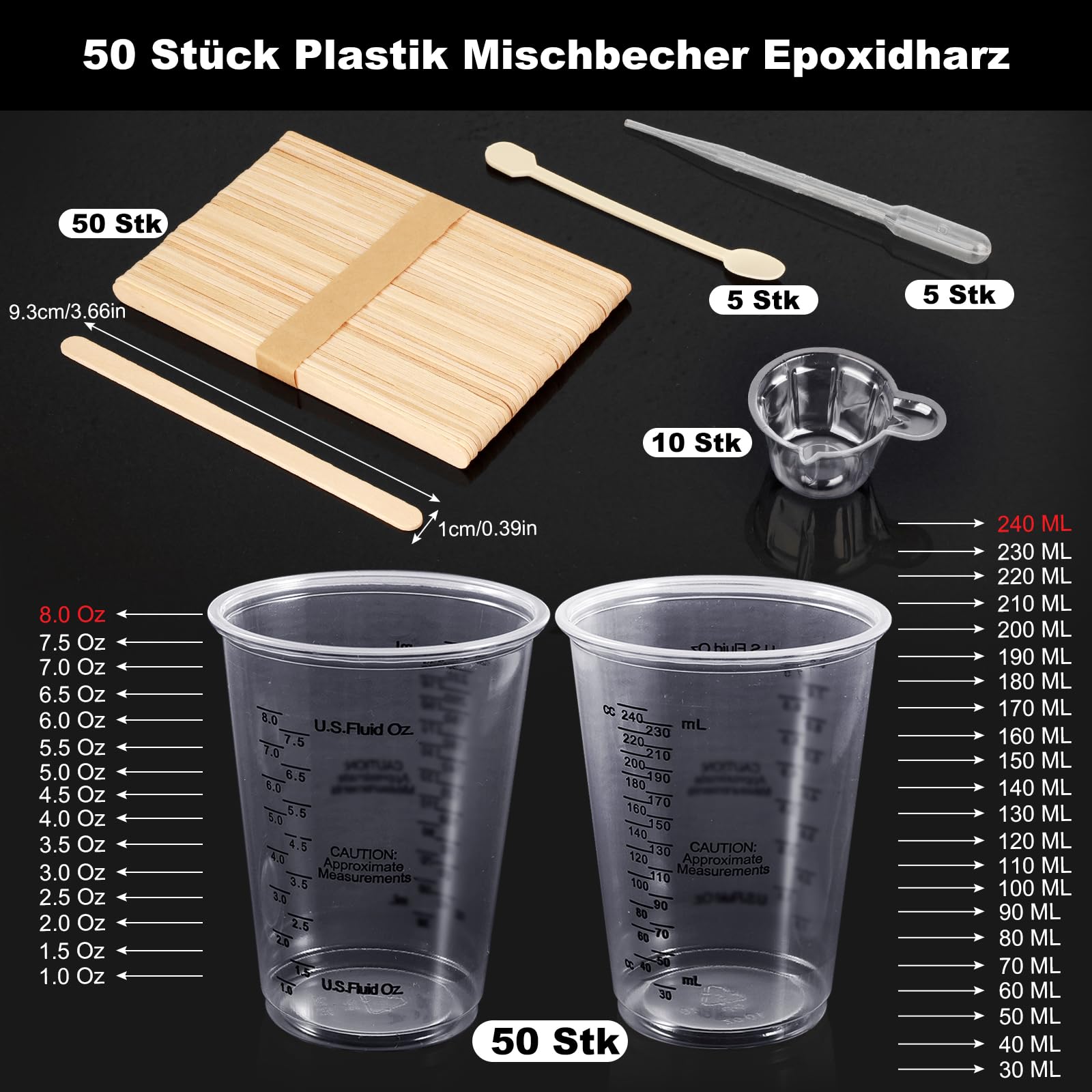 40 Misurini Plastica 30ml + 50 Bastoncini Legno - Per Resina, Vernici, Cucina - Trasparenti - Foto 4