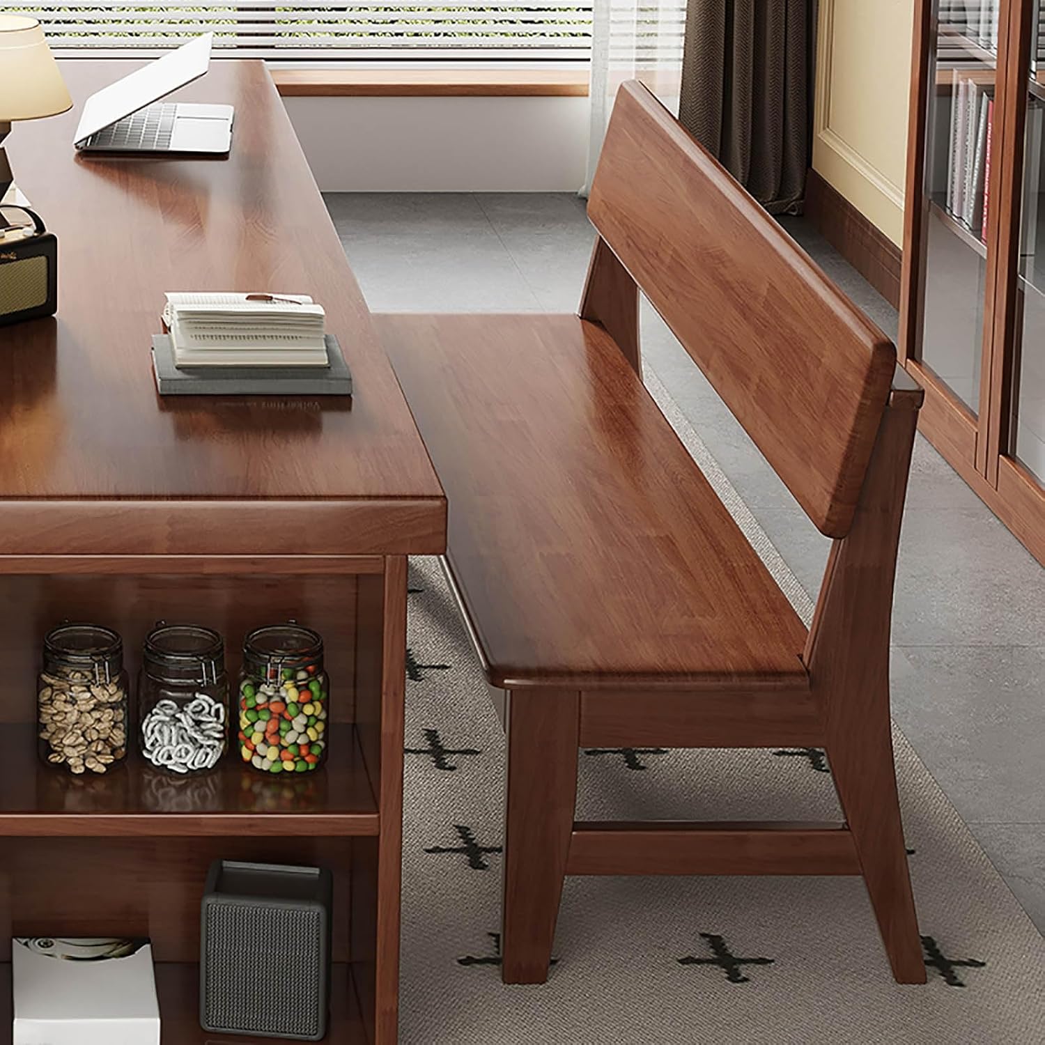 Farmhouse Wood Dining Bench 47.2/55.1/63in Kitchen Bench with Back Shoe Bench Entryway Bench Sturdy Comfortable End of Bed Bench for Bedroom Living Room Dining Room Patio Hallway(Natural Wood,55.1in)