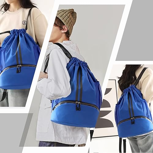 Miniatura 8 de Hoedia Mochila deportiva con cordón, bolsa de gimnasio con compartimento para zapatos y bolsillo a prueba de humedad para mujeres y hombres