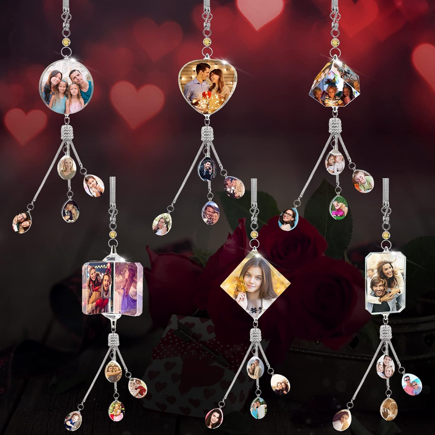 Personalized Photo Crystal Car Hanging Ornaments Custom Picture Car Rearview Mirror Interior Pendant Accessories Decoration