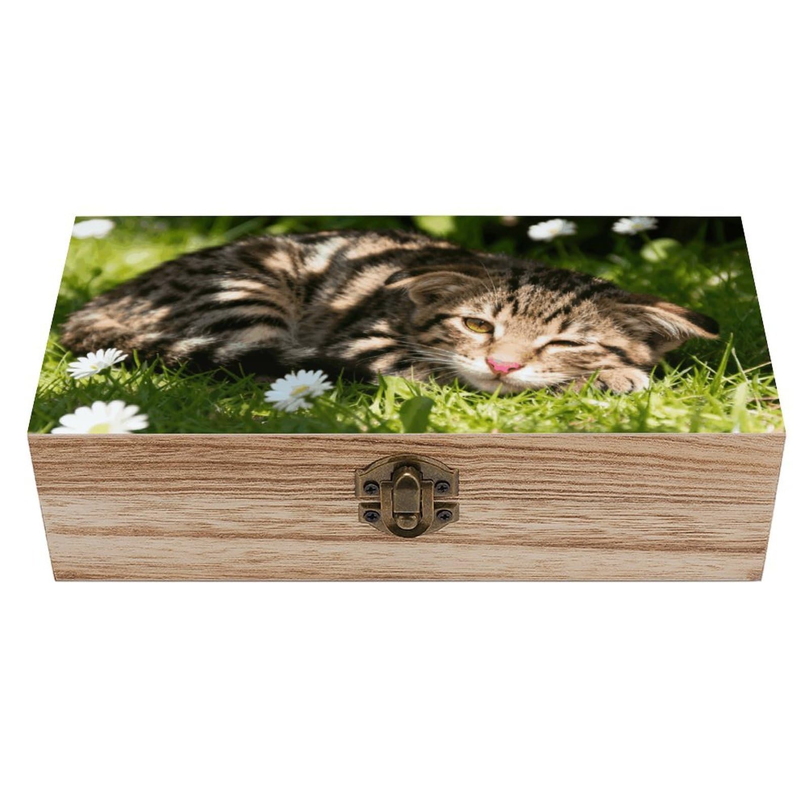 LZQPOEAS Cute Cats Wooden Storage Box Small Decorative Box with Hinged Lid Handmade Elegant Keepsake Storage Box for Jewelry, Photos, Trinkets, Letter Gifts, Small Heirlooms