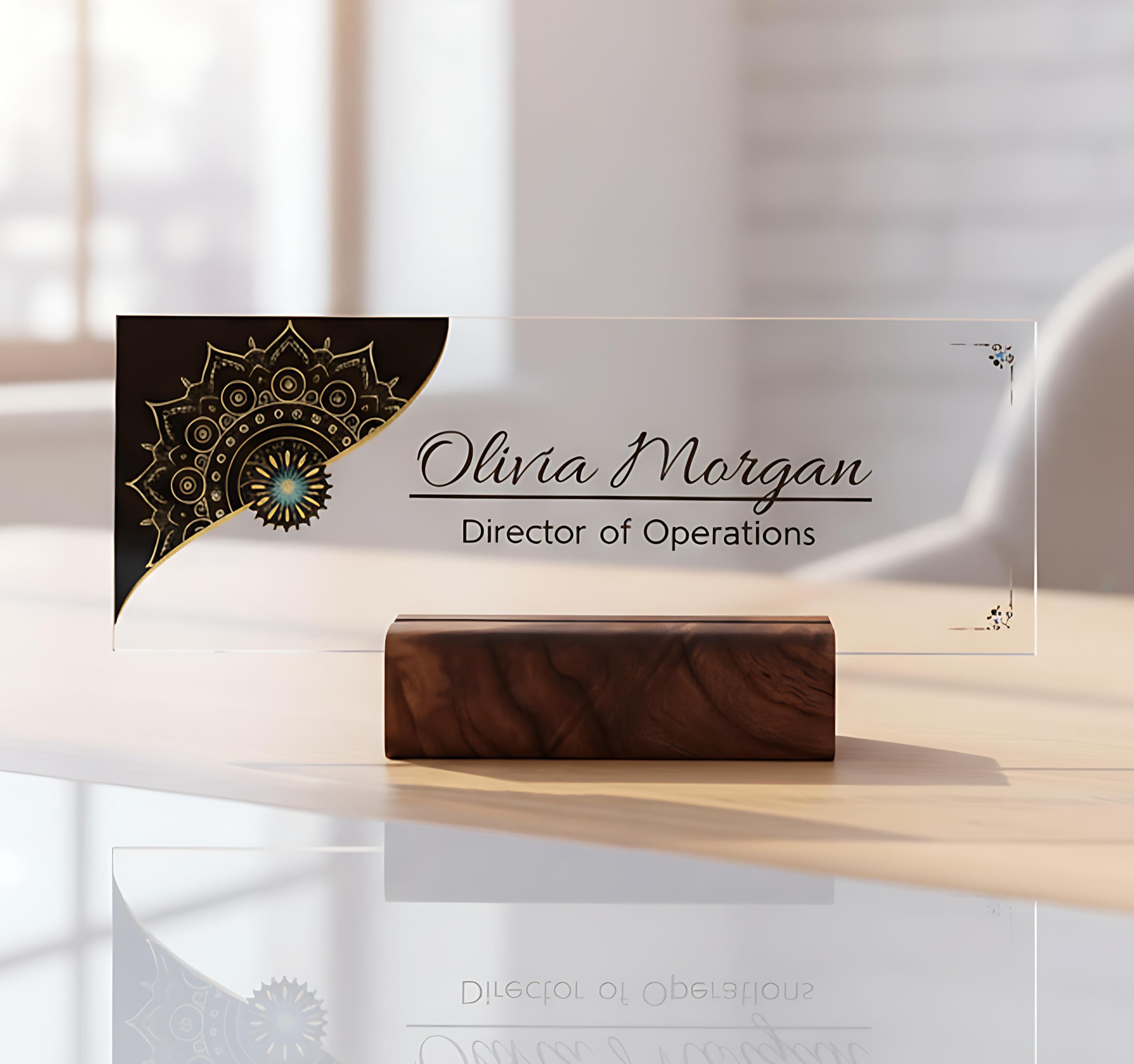 Personalized Desk Name Plate Plaque | Unique Gift | Wood Holder | Office Decor | Teacher Name Plate | Sign | Artswave (Mandala)