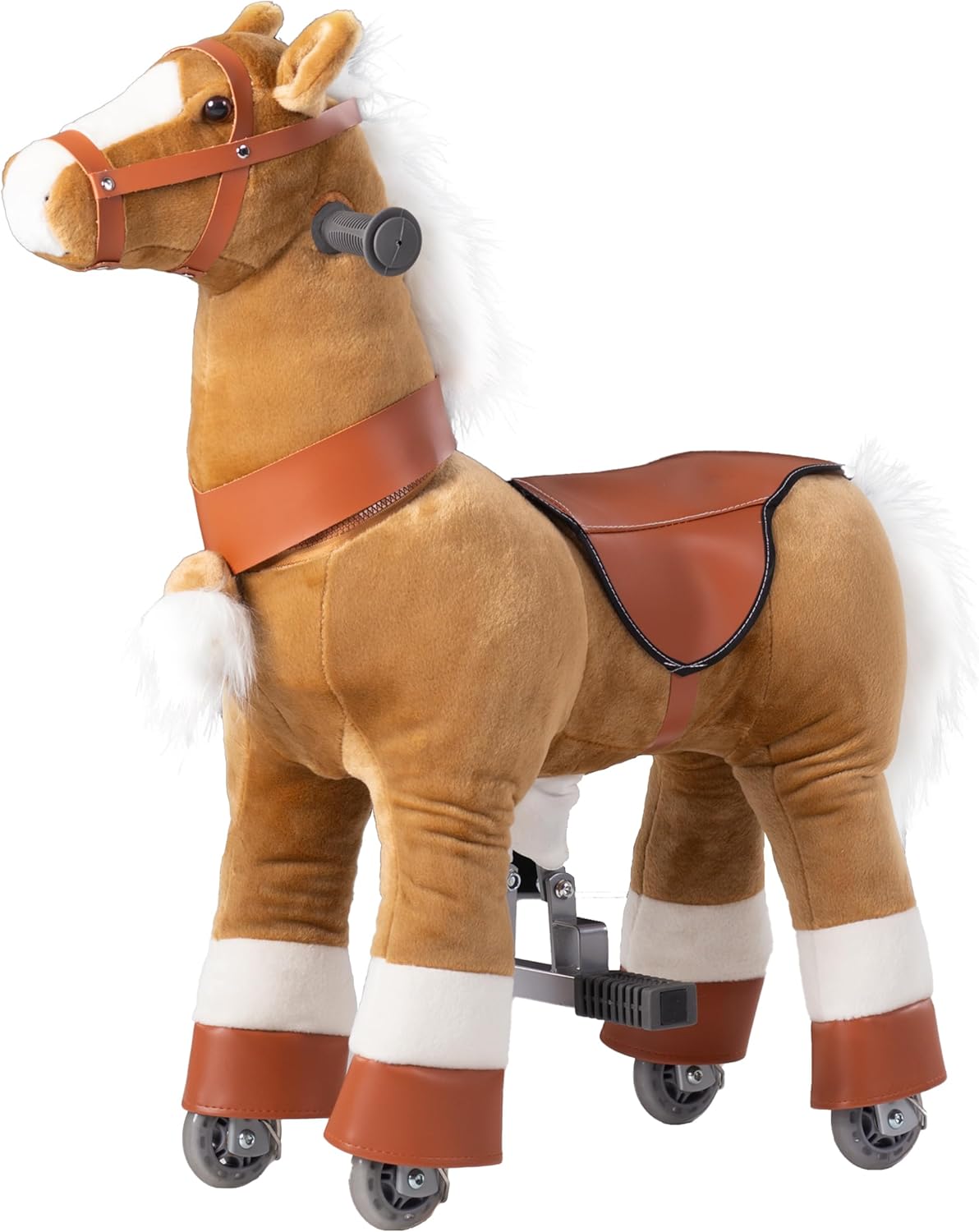 Ride on Horse Toys, Kids Riding Horse Toys Ride on Toys for 3-5 Years Old, Premium Plush Animals Toys Walking Horse with Wheels (Brown, 29.92" L x 9.84" W x 31.12" H)