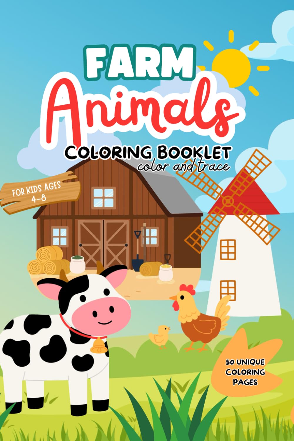 Easy Farm Animals Coloring Book for Kids Ages 4–8: 50 Big and Simple Farm Animal Coloring Pages with Bold Lines