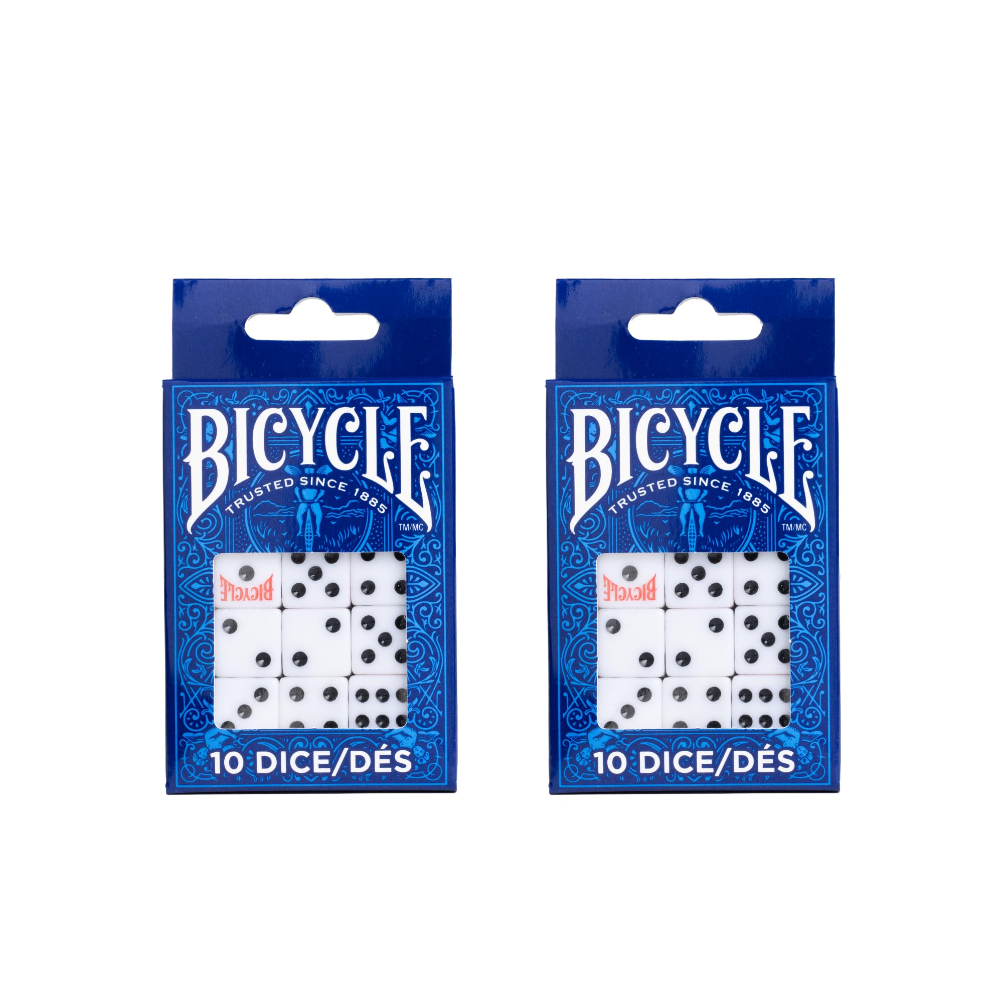 Bicycle 20x Dice Set, 2X 10 Pack Six Sided D6 Dice, Standard Casino Game Classic White and Black Die, 20 Count, 16 mm