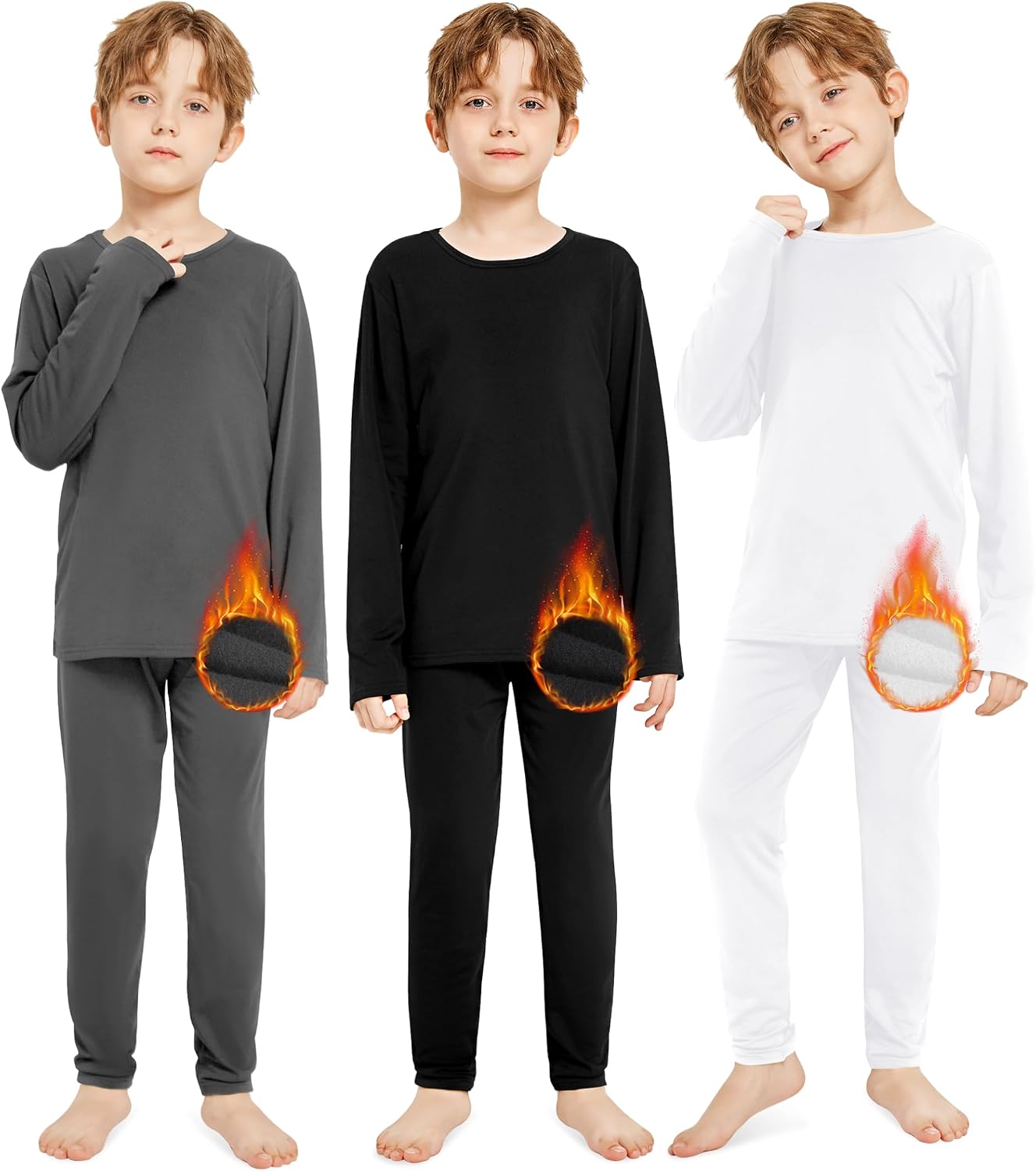 Resinta Kids Boys Thermal Underwear Set - Fleece Lined Base Layers Top & Bottom Toddler Long Johns for Cold Winter